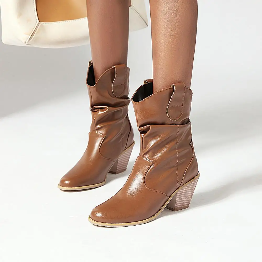 패션 웨스턴 카우보이 부츠 여성 첼시 웨지 겨울 PU  - Block Heel Ankle Boots 리뷰 및 가격