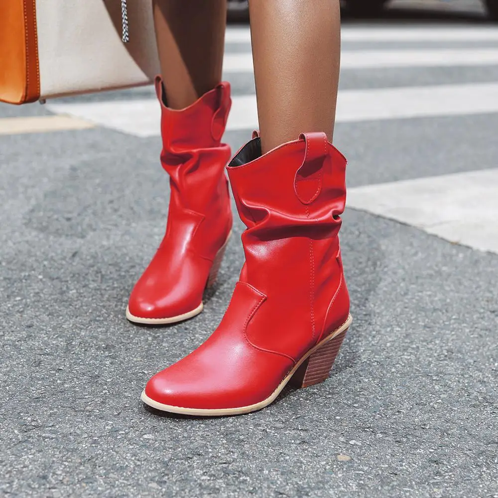패션 웨스턴 카우보이 부츠 여성 첼시 웨지 겨울 PU  - Block Heel Ankle Boots 리뷰 및 가격