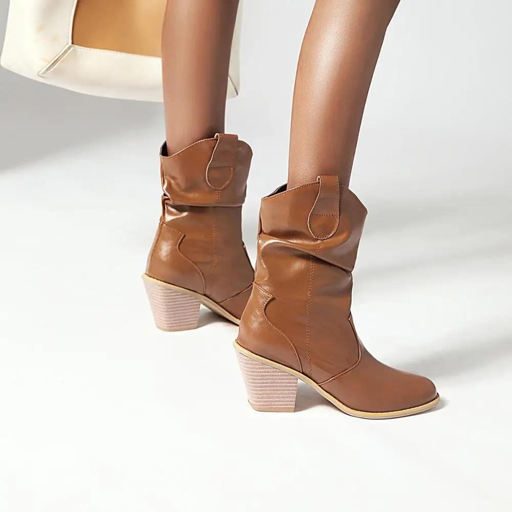 패션 웨스턴 카우보이 부츠 여성 첼시 웨지 겨울 PU  - Block Heel Ankle Boots 리뷰 및 가격