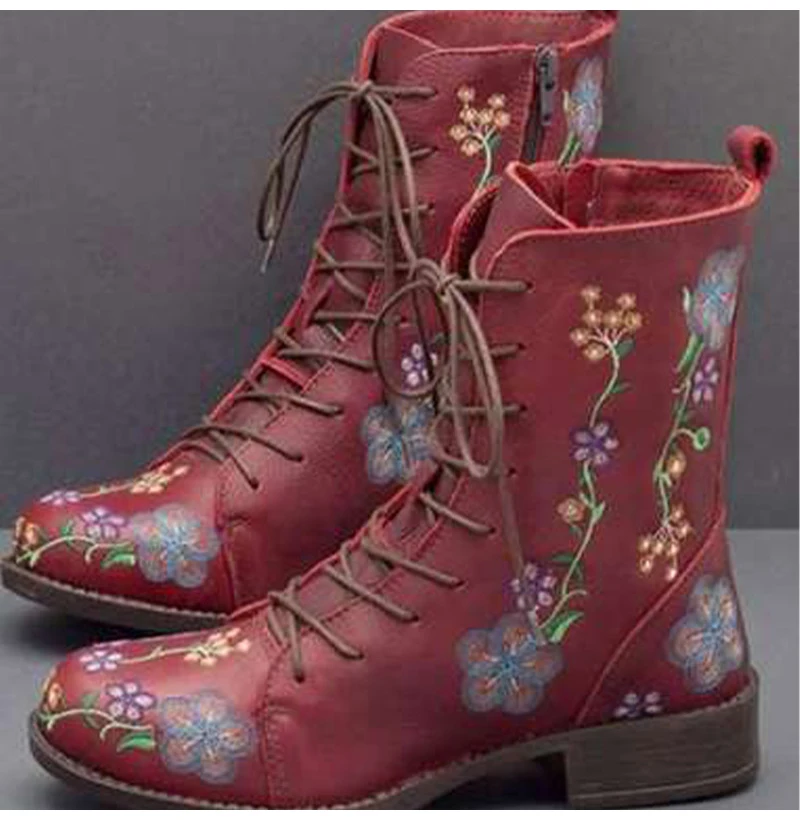 여자 발목 부츠 자수 큰 크기 꽃 부츠 2023 여성  - Women Shoes Boots 리뷰 및 가격