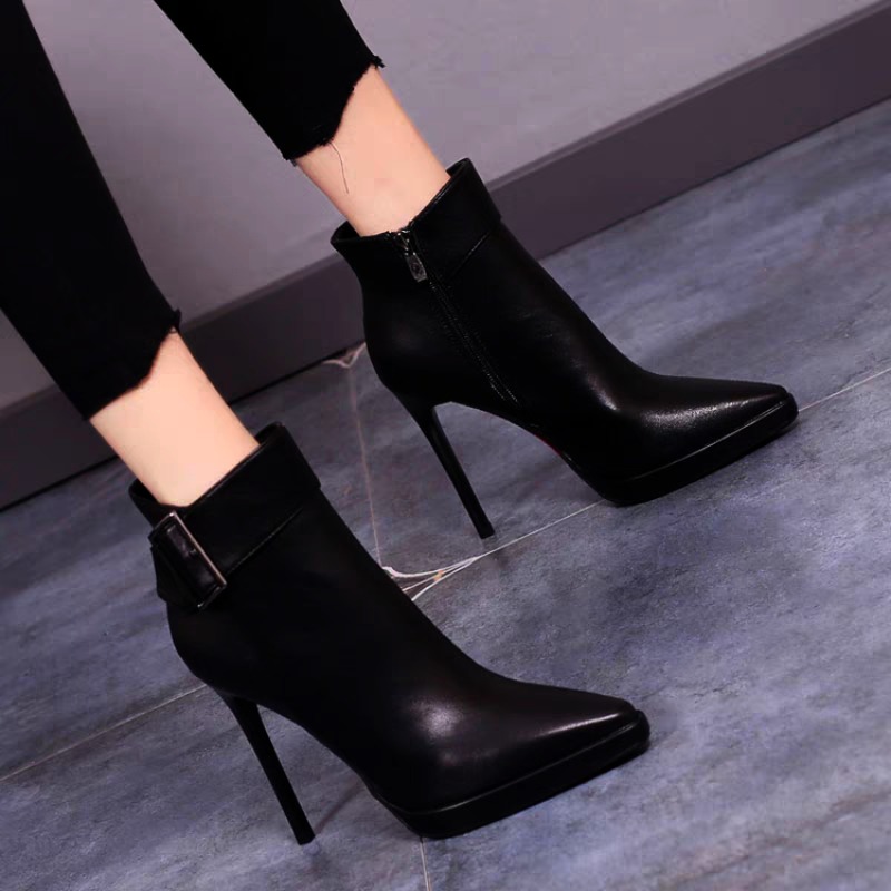 새로운 겨울용 포인티드 하이힐 앤클 부츠, 벨벳 부츠, - Block Heel Ankle Boots 리뷰 및 가격