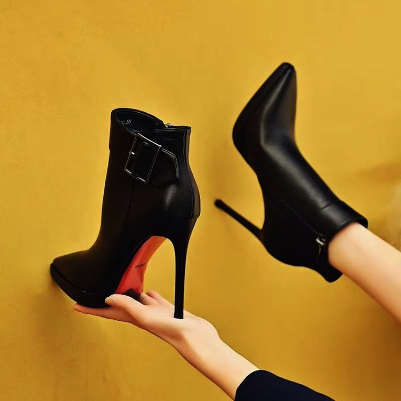 새로운 겨울용 포인티드 하이힐 앤클 부츠, 벨벳 부츠, - Block Heel Ankle Boots 리뷰 및 가격