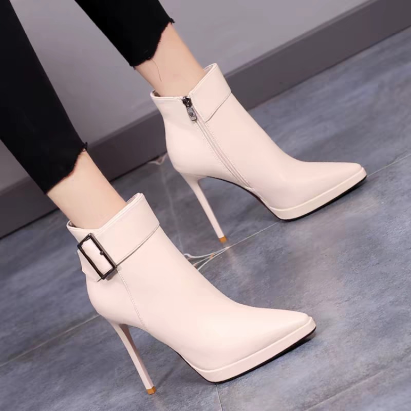 새로운 겨울용 포인티드 하이힐 앤클 부츠, 벨벳 부츠, - Block Heel Ankle Boots 리뷰 및 가격