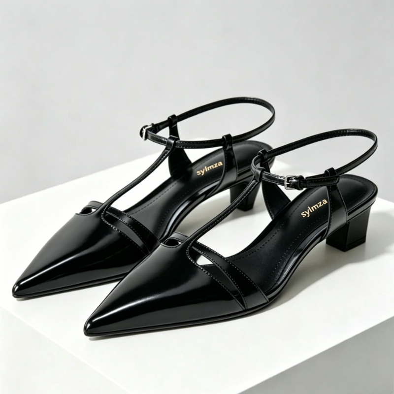 페이턴트 가죽 키튼 힐 여성 펌프스 섹시한 뾰족한 앞코 - Ankle Strap Heels 리뷰 및 가격