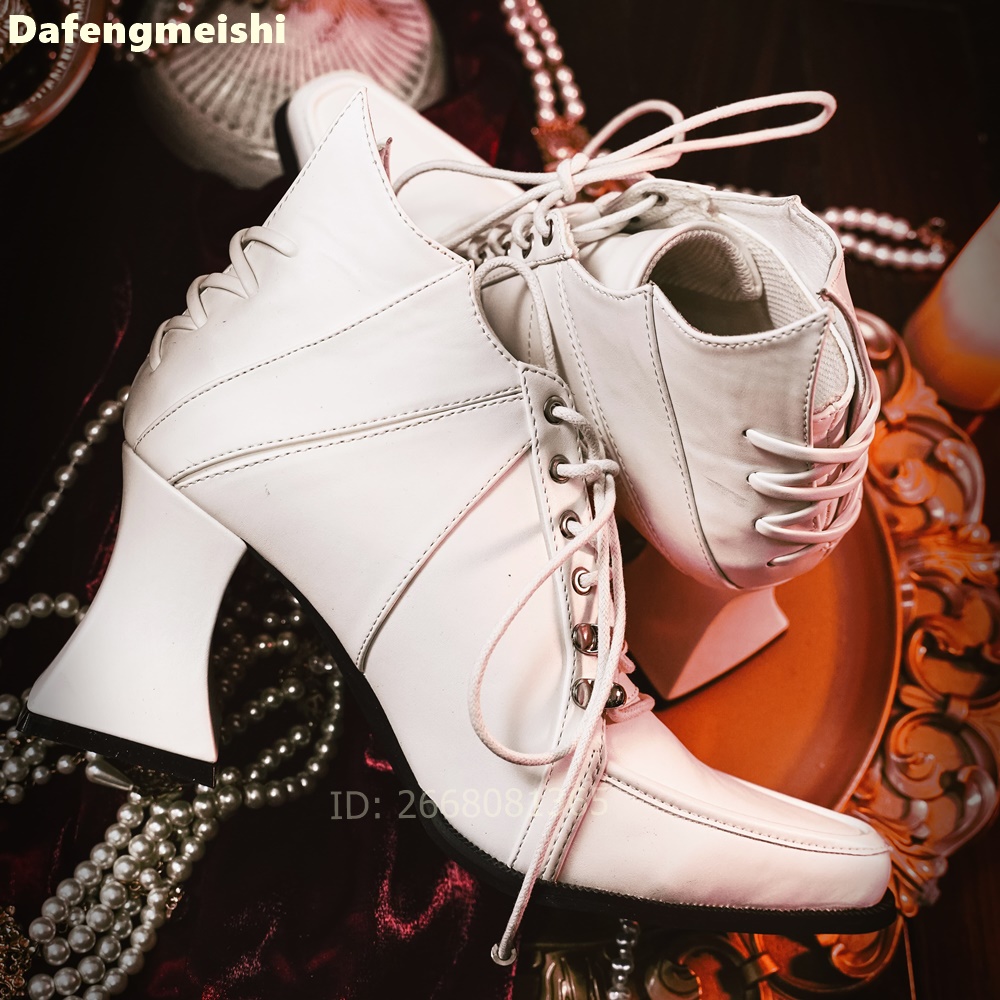 화이트 가죽 스퀘어토 앵클 부츠 앞뒤 레이스업 블록 힐 - Block Heel Ankle Boots 리뷰 및 가격