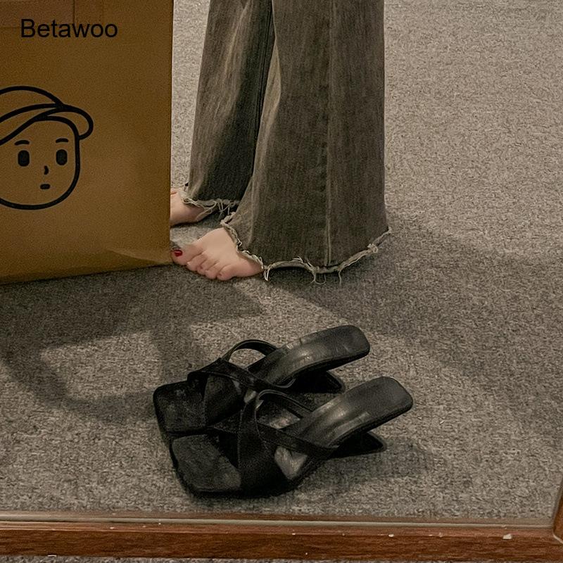 여성용 곡선 블록 힐 뮬 샌들 크리스크로스 스트랩 스퀘 - Ankle Strap Heels 리뷰 및 가격