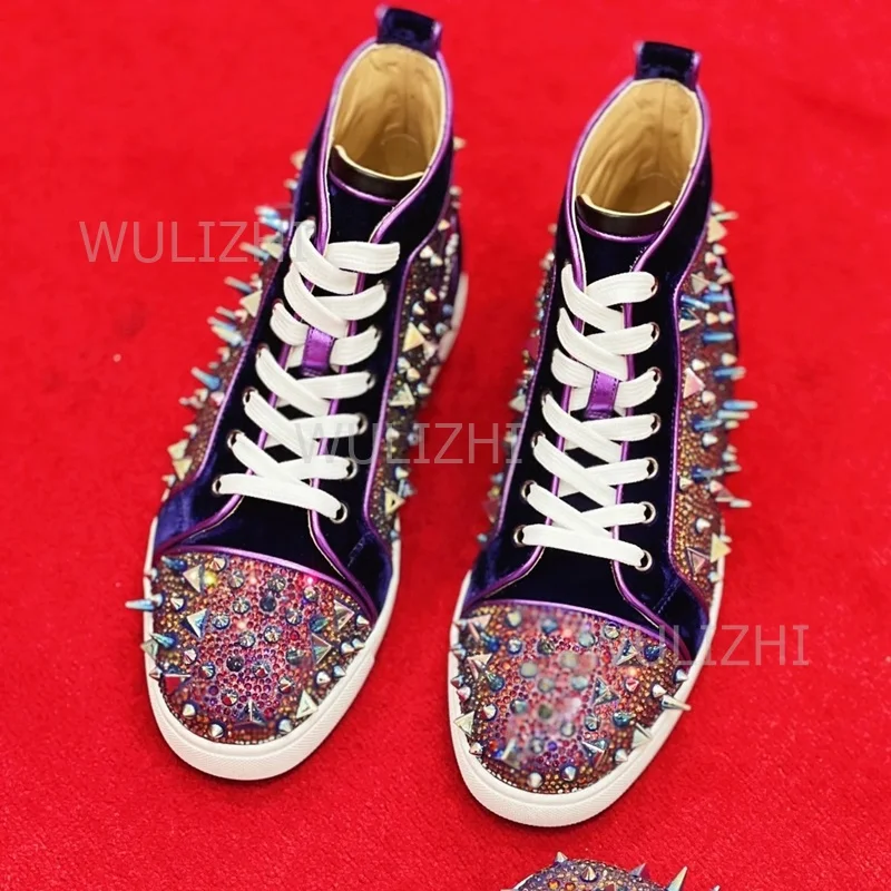 다크 퍼플 크리스탈 리벳 남성 스니커즈 플랫 레이스업  - Women Shoes Tennis 리뷰 및 가격