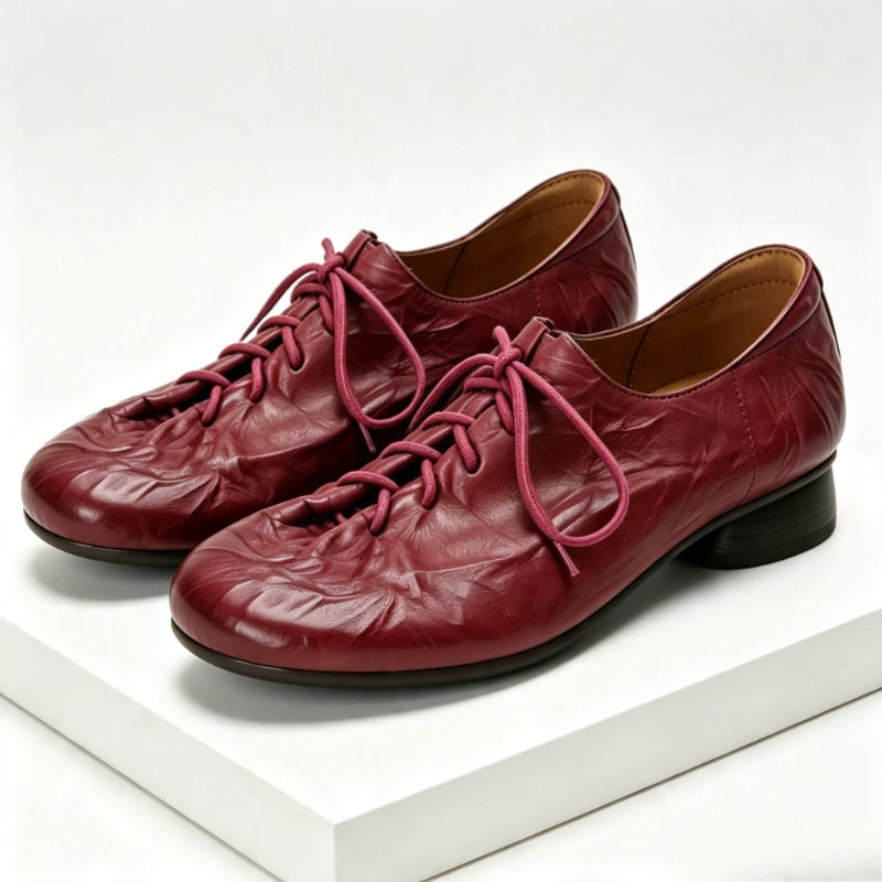 우아한 레드 정품 가죽 레이스 업 여성 로퍼 패션 라운 - Women'S Shoes Non Slip 리뷰 및 가격