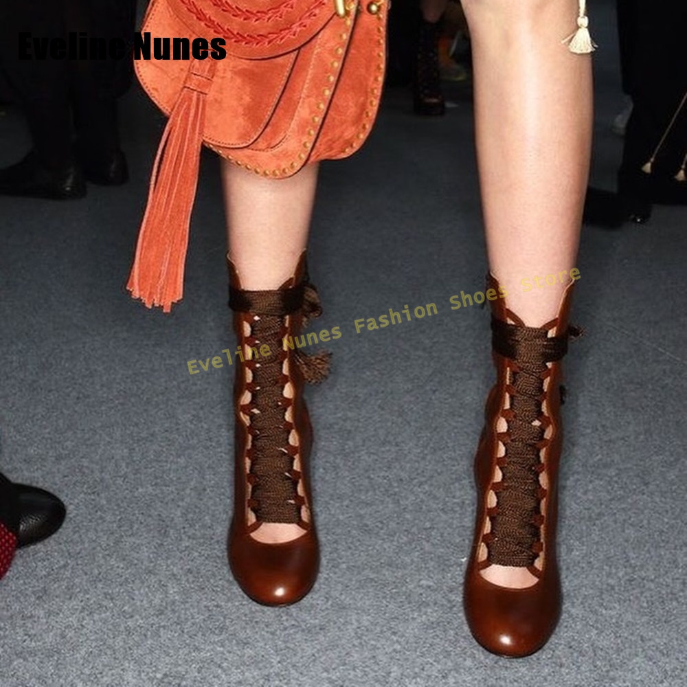 크로스 타이 패션 캣워크 부츠 라운드 토 블록 힐 솔리 - Block Heel Ankle Boots 리뷰 및 가격