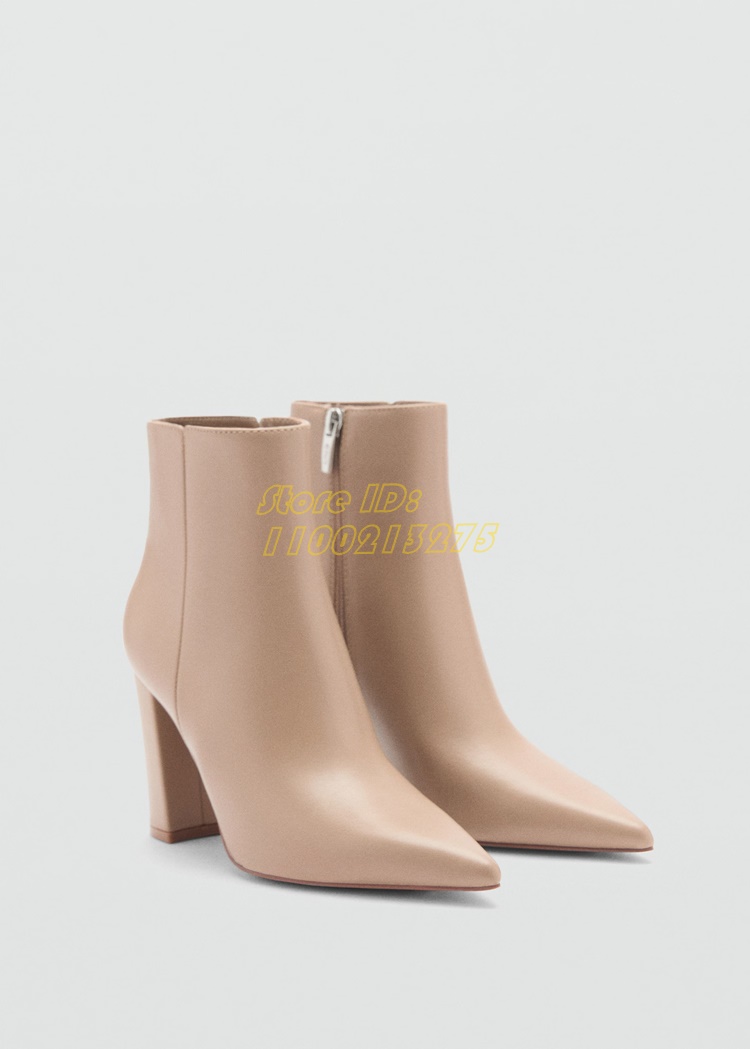 누드 가죽 블록 힐 앵클 부츠 섹시 포인티드 토 사이드 - Block Heel Ankle Boots 리뷰 및 가격