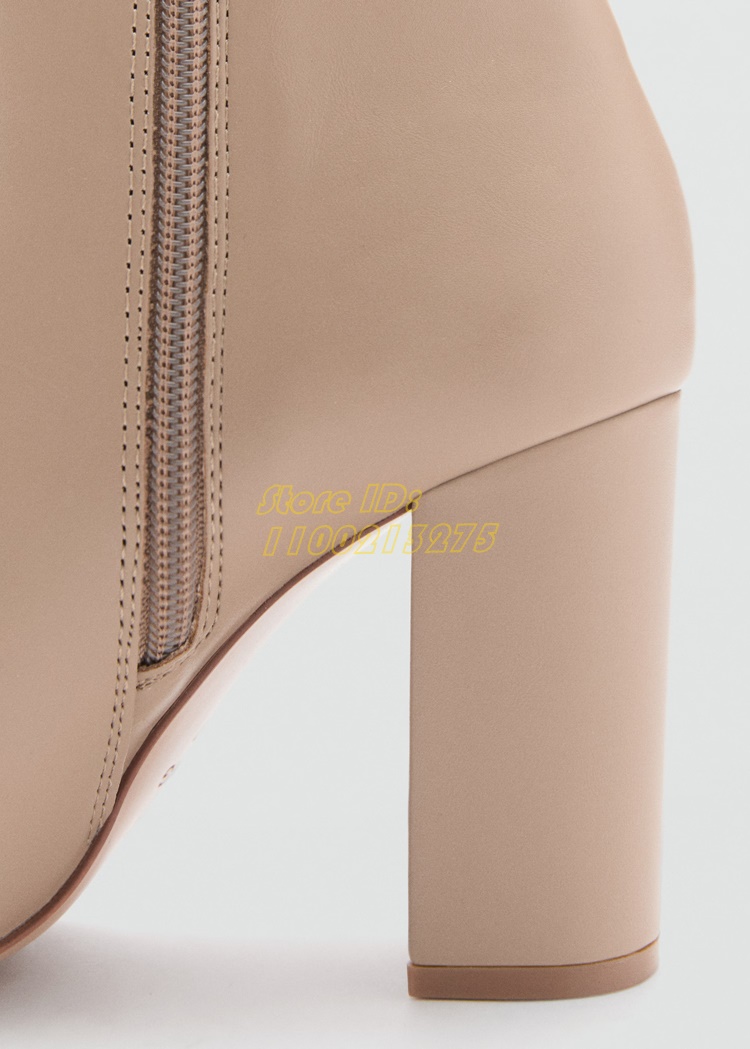 누드 가죽 블록 힐 앵클 부츠 섹시 포인티드 토 사이드 - Block Heel Ankle Boots 리뷰 및 가격