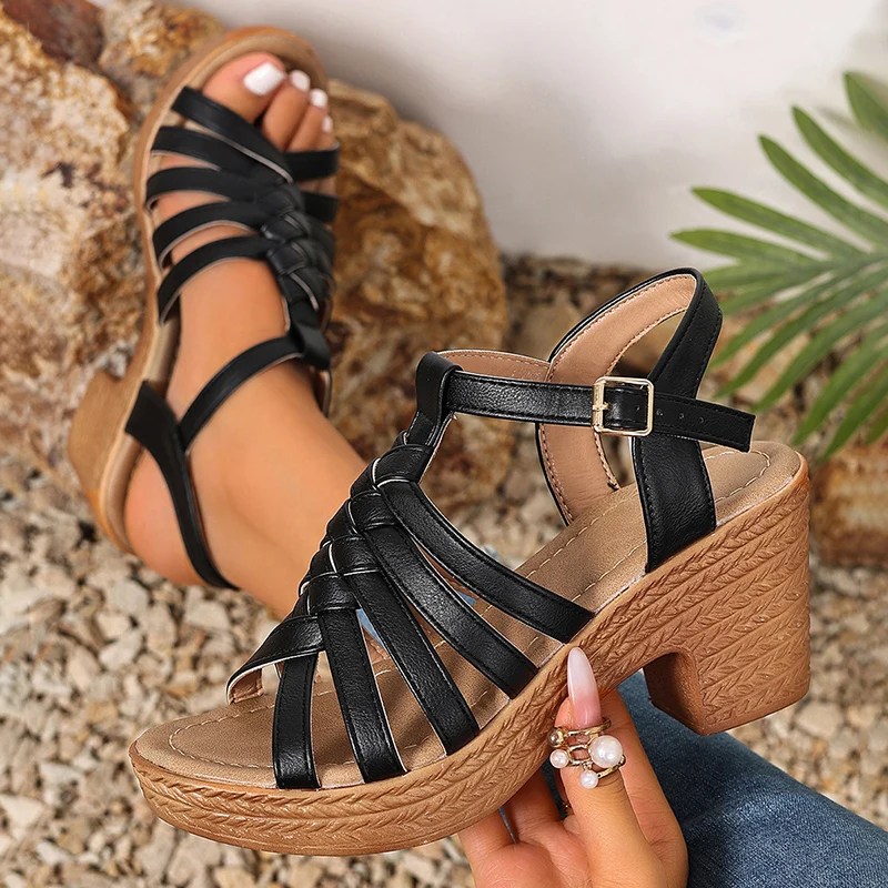 패션 짠 스트랩 Chunky Heel 샌들 여성 여름  - Ankle Strap Heels 리뷰 및 가격