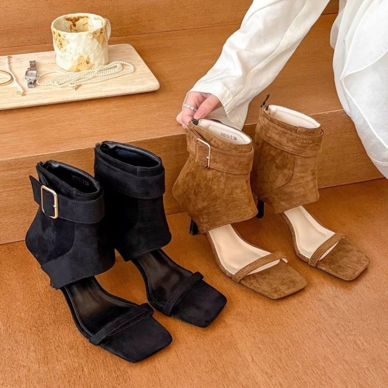 레트로 여름 신상 스퀘어토 오픈토 하이힐 콜드 부츠 여 - Women Shoes Boots 리뷰 및 가격